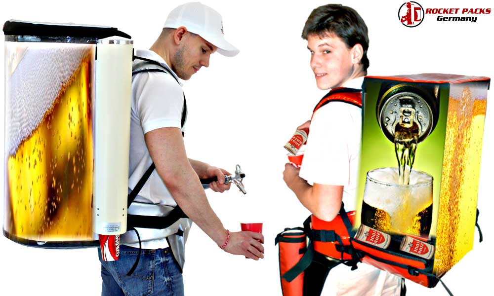 The unusual design of the Beer Backpack Mobile vendor guarantees that you will stand out at any point of sale. You can reinforce this effect by powder-coating the sales stand in a RAL color of your choice and adding a creative design. Rocketpacks will be happy to support you and also create images with which you can exploit the eye-catching potential of the Hintere display. The company, which specializes in mobile sales modules, is also a competent advisor when it comes to equipment. Thus, the hawker backpack with plenty of freedom of movement, sufficient surface and enough storage space for e.g. the integration of a tap system brings the best conditions for the mobile sale of freshly tapped Pils.