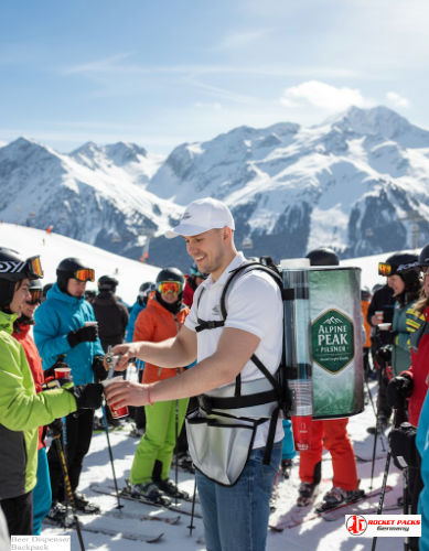Beer backpack offering mobile beverage service at Indianapolis cultural festival.