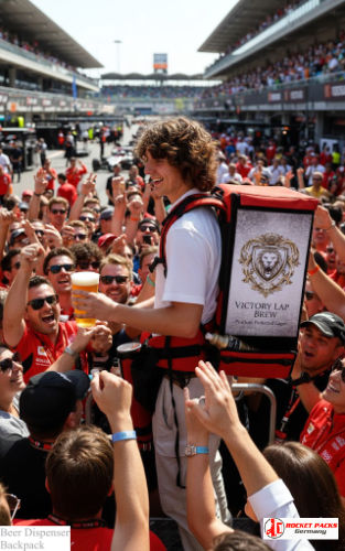 Beer backpack providing mobile beverage dispensing at Nottingham Riverside Festival.