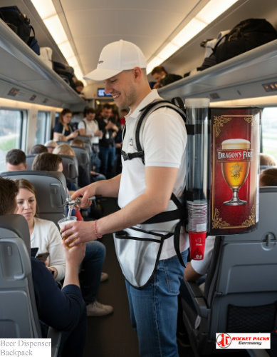 Beer backpack used by hawker vendors at Sheffield arena outdoor concert.