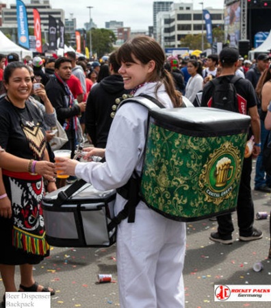 Beer dispensing backpack used at Houston Rodeo festival.