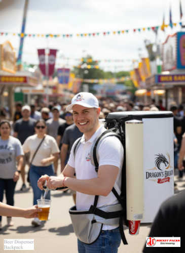 Beer dispensing backpack serving Milwaukee Beer Festival visitors.