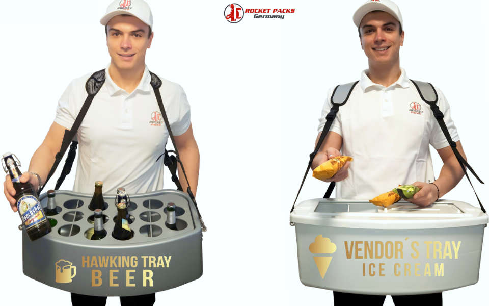 ���� Professional beer vendor tray and insulated beverage backpack combo designed for mobile event catering and street vending. The ergonomic vendor tray features multiple compartments with adjustable dividers to securely hold cans, bottles, and cups, while the insulated backpack has a capacity of up to 19 liters with a built-in pressurized dispensing system to serve cold or hot beverages efficiently. Made with durable, water-resistant materials and padded adjustable straps for all-day comfort, this combo is ideal for busy festivals, sports events, and outdoor markets where quick beverage service and portability are essential. Includes options for promotional branding and accessories like cup dispensers and waste bags.