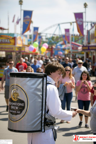 Beer dispensing backpack supporting vendor services at Bristol Harbour Festival.