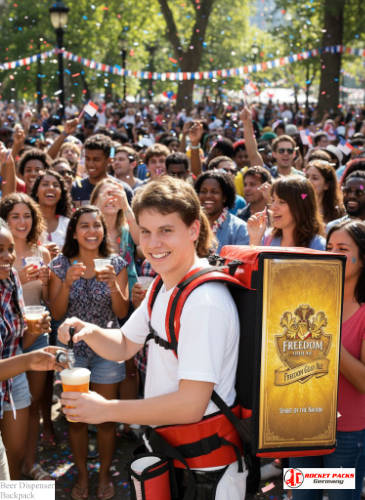 Mobile beer dispensing backpack used at Houston open-air expo.